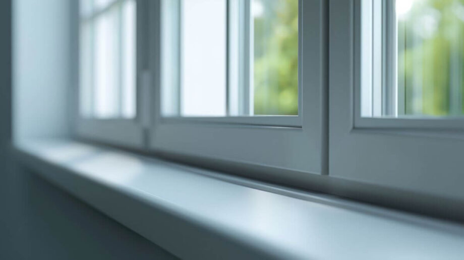 Białe parapety oświetlone światłem padającym przez okno.
